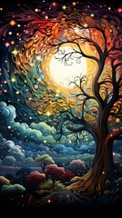 Fototapeta premium landscape with trees and water wallpaper , generative ai