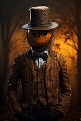 Naklejka premium halloween pumpkin with bats and pumpkin, halloween background, generative ai