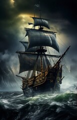 Fototapeta premium ship in the sea background , generative ai