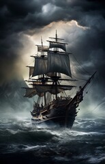 ship in the sea background , generative ai