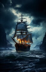 Obraz premium ship in the sea background , generative ai