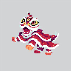 Pixel art illustration Lion Dance. Pixelated Lunar Lion. Lunar Lion Dance icon pixelated for the pixel art game and icon for website and video game. old school retro.