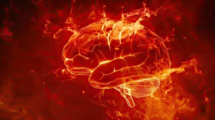 A red outline of the brain, heat affects the brain theme