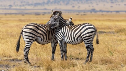 Obraz premium cute zebras hugging in their habitat AFRICA