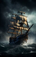 Fototapeta premium ship in the sea background , generative ai