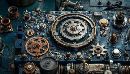 Fototapeta premium Cyberpunk hacker with steampunk gadgets.