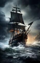 Obraz premium ship in the sea background , generative ai