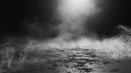 Fototapeta premium Smoke black ground fog cloud floor mist background steam dust dark white horror overlay. Ground smoke haze night black water atmosphere 3d magic spooky smog texture isolated transparent effect circle