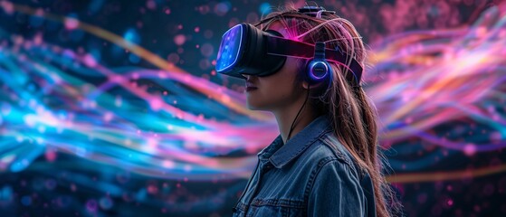 Fototapeta premium Neon light streams, immersive backdrop.