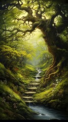tree in the forest background , generative ai