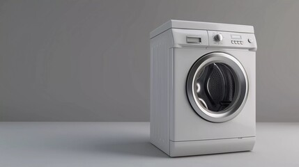 Very nice 3D Object Modern Silver Front Loader Washing Machine white background