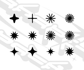 Vector set of different black sparkles icons. Collection of star sparkles symbol. Design on white background.