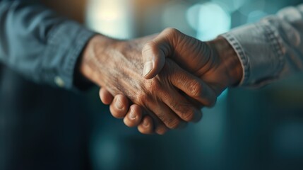 A detailed view of two hands shaking in a formal setting, reflecting an agreement or partnership. This image emphasizes trust, mutual respect, and a professional relationship.