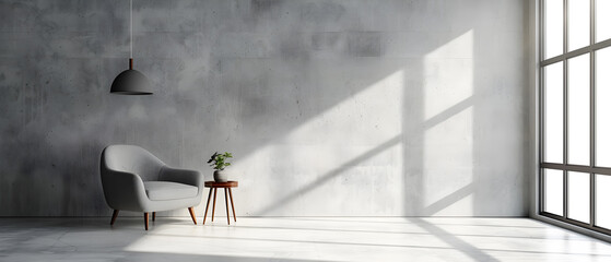 A white room with a chair and a table