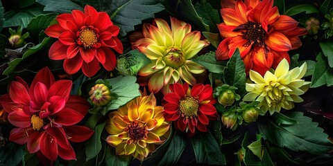 Obraz premium red, yellow, green flowers