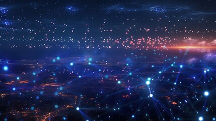 Obraz premium Night Cityscape with Network Connections