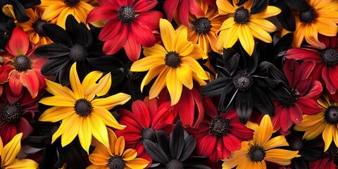 red, black, and yellow flowers