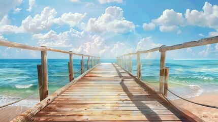 Obraz premium Artistic boardwalk with sea view for tour background