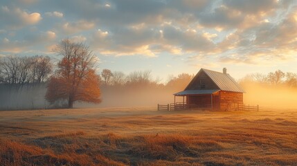 Farm bathed in soft light
