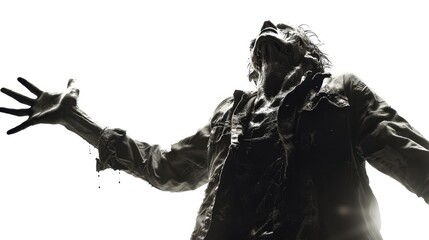 Dramatic low-angle view of a person with outstretched arms and expressive pose, backlit for a powerful silhouette effect.