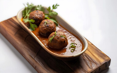 Plate of tasty Malai Kofta with on white background.