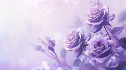 Ethereal Glowing White Light Effect on a Background of Purple Roses and Pastel Tones: Ideal for Minimalist Wedding Card Banners.Valentine's Day, Wedding, Anniversary, Romance