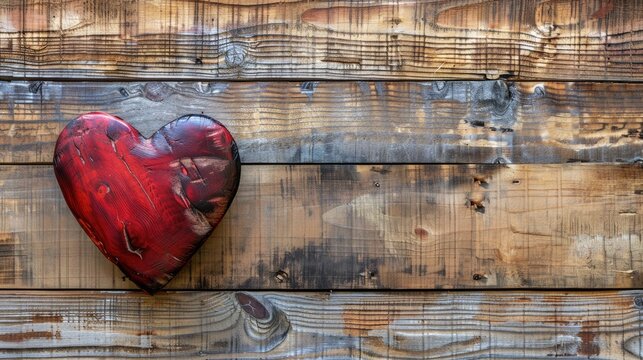 Wooden background with red heart Valentine s Day celebration
