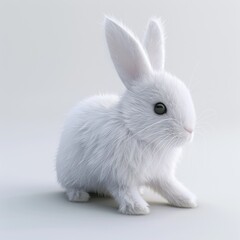 A White Rabbit Sitting on a White Background