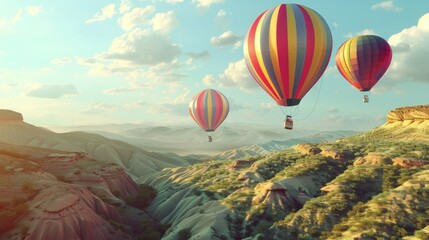 Obraz premium Hot Air Balloons Soaring Above a Dramatic Landscape