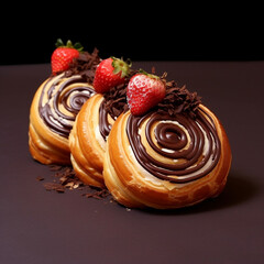 Fototapeta premium The Delicious Rolled Croissant Pastry of Perfect for Breakfast and Brunch. Ideal for use in bakery promotions, menu designs, food blogs, and culinary marketing materials.