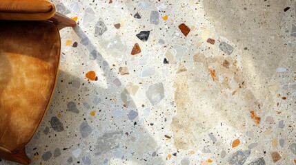 Terrazzo floor with aged texture and space for text