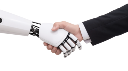 Handshake Between Human and Robot Isolated on Transparent Background, PNG File