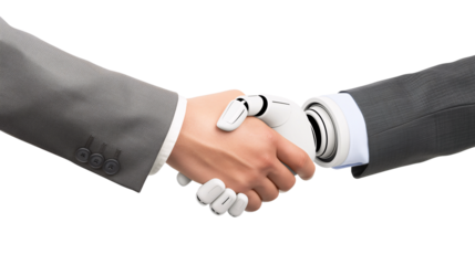 Handshake Between Human and Robot Isolated on Transparent Background, PNG File