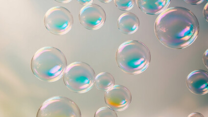 A Collection of Iridescent Bubbles Floating in Air