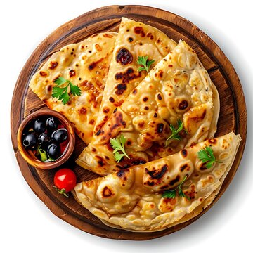 Plate of tasty Paratha with on white background.