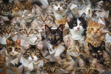 Fototapeta premium an abstract pattern made of photorealistic cats of different breeds