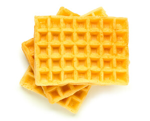 Delicious Belgian waffles on white background