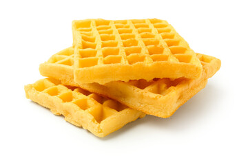 Delicious Belgian waffles on white background