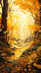 sunset in the forest, autumn background wallpaper , generative ai