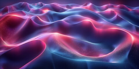 Obraz premium Neon lights and abstract waves blend digitally for an enchanting visual experience, with a mesmerizing modern aesthetic
