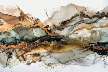 Dynamic abstract art showcasing fluid acrylics with earthy tones blending harmoniously in a striking composition.