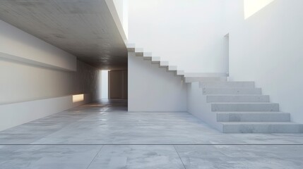 Obraz premium Building with concrete floor and white walls, creating an interior space. 