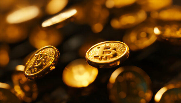 Imagem Realista e Detalhada de Moedas Ic&ocirc;nicas do Bitcoin IA Generativa