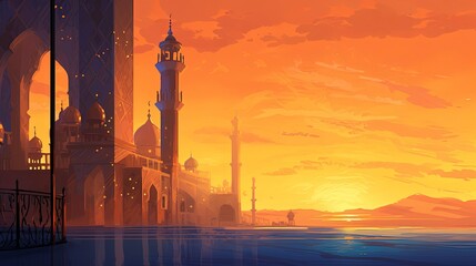 Fototapeta premium minaret of mosque country background and copy space , generative ai