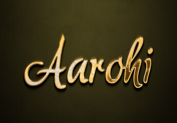 Old gold text effect of Hindi name Aarohi with 3D glossy style Mockup.