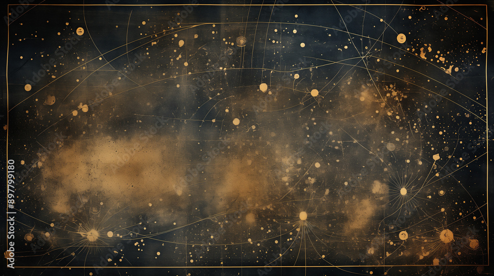 Wall mural celestial map with golden lines and circles on dark background. cosmic chart depicting constellation