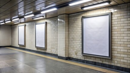 2 empty advertising banners mockup in underground tunnel outdoor media display space lightbox 6 sheet design template