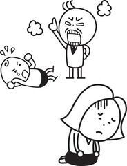 男性に怒られて泣き叫ぶ子供を前になにもできない女性