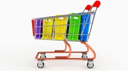 3D colorful shopping cart on a white background