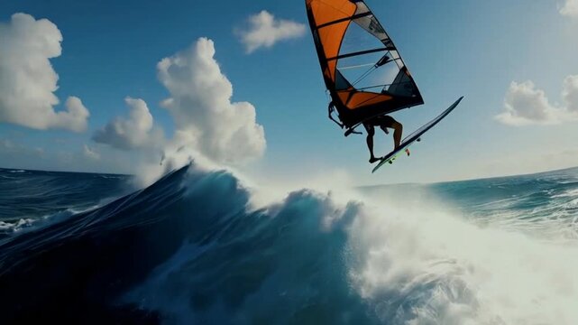 Windsurfer Jumping Off Wave